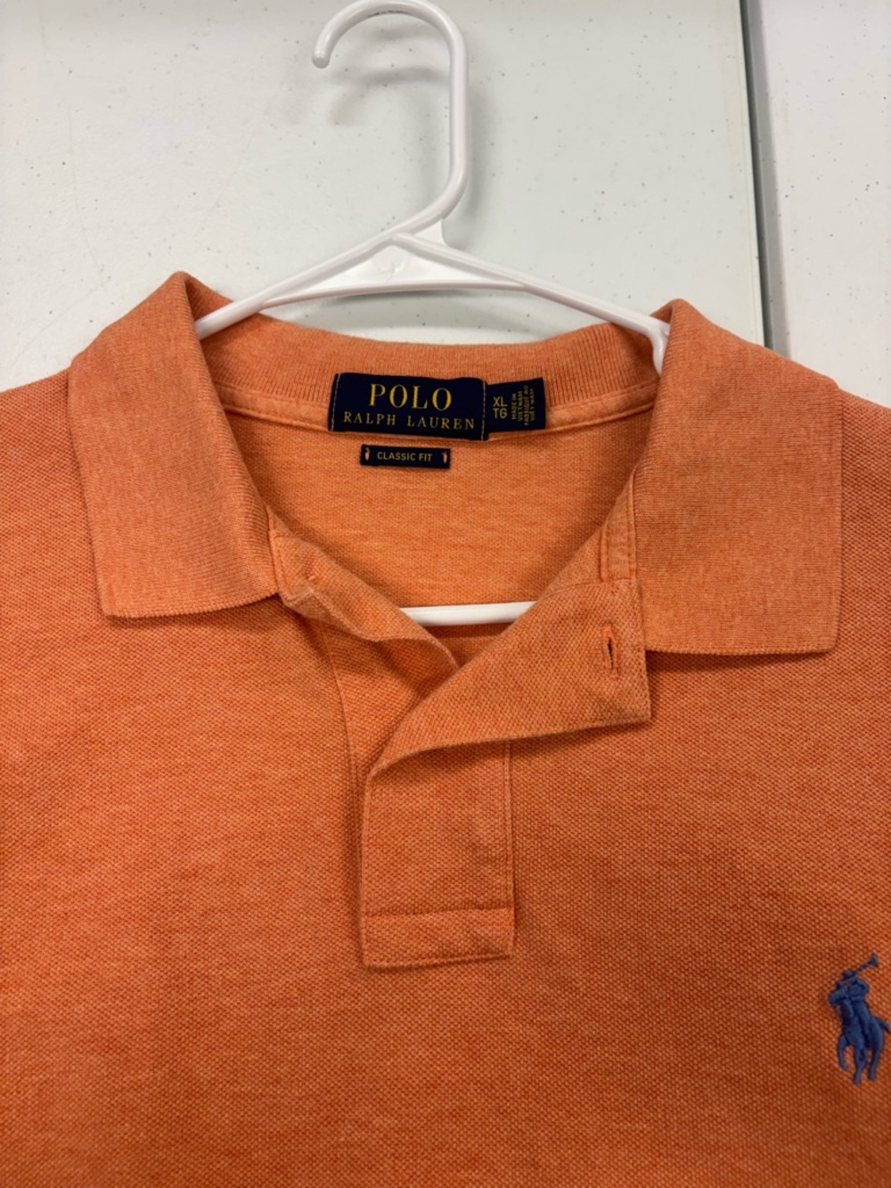 RALPH LAUREN POLO SHIRT  MEN SIZE XL
TANGERINE ORANGE BLUE PONY CLASSIC FIT